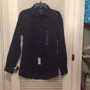 Navy blue collared button down long sleeve shirt